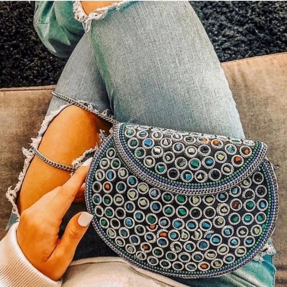 NEW Never Used Ramla Handmade Silver with Multi Colored Mosaic Beaded Clutch - Picture 8 of 8